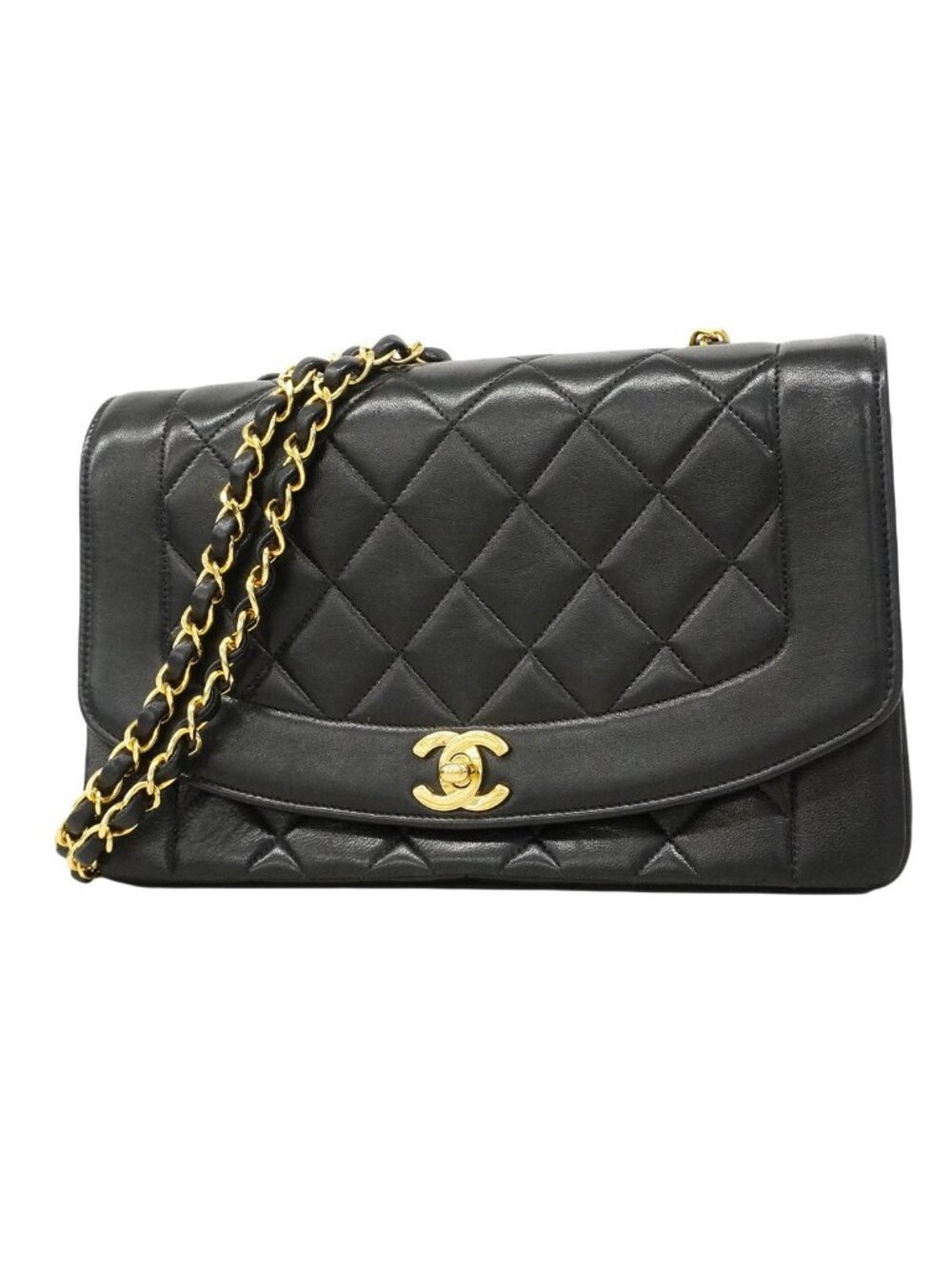 Chanel Shoulder Bag Diana Lambskin Black Gold